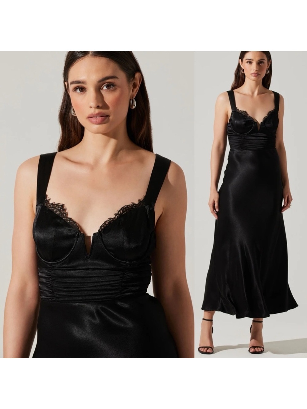 Astr Aeris Satin Lace Trim Maxi Dress Black Size Small Bustier Corset Whimsigoth